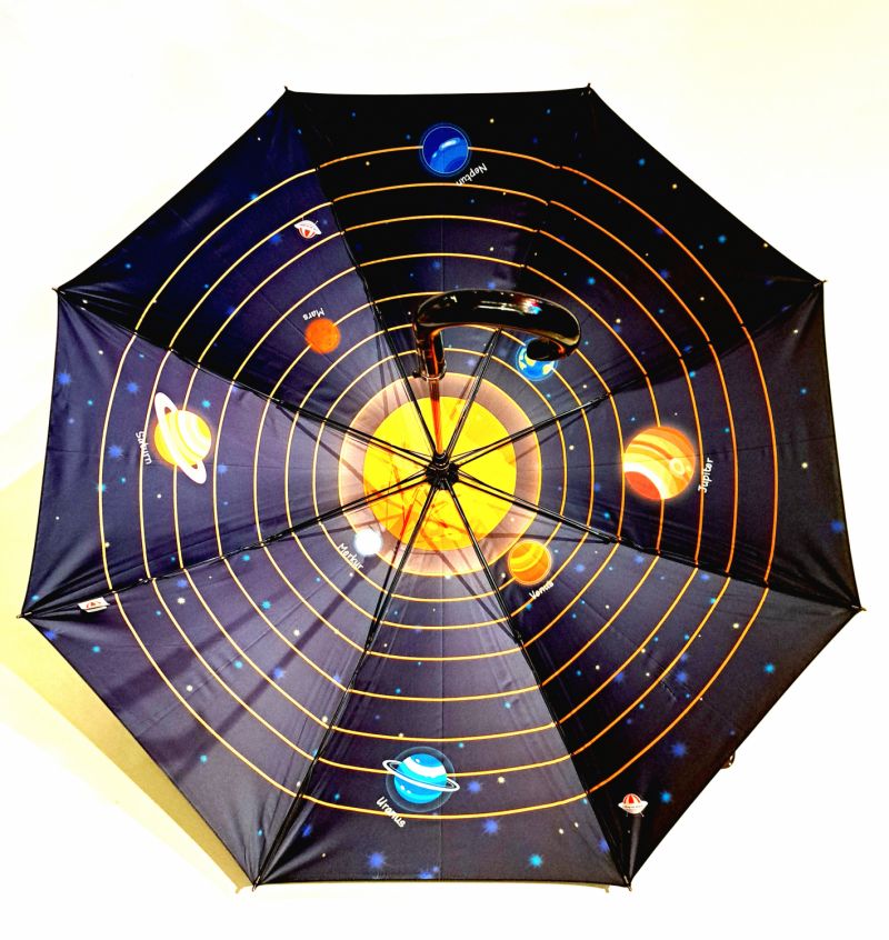 Parapluie long automatique doublé noir & bleu intérieur la galaxy - Grand & solide - anti uv 100%