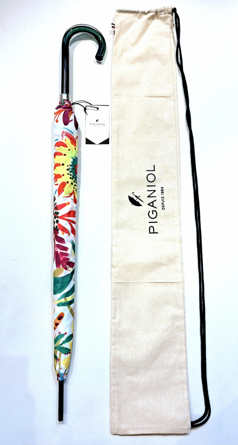 Parapluie long manuel blanc imprimé coloré de fleurs peintes français - léger & résistant
