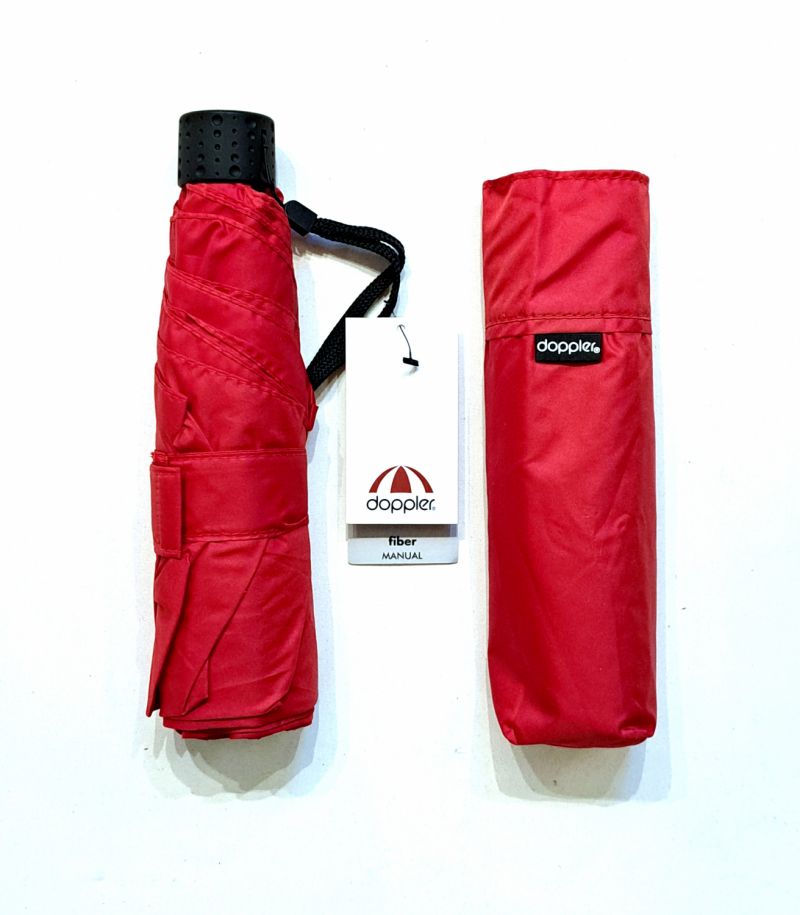  Parapluie Doppler mini uni rouge manuel Plume fiber Havanna - Ultra léger 140g & solide