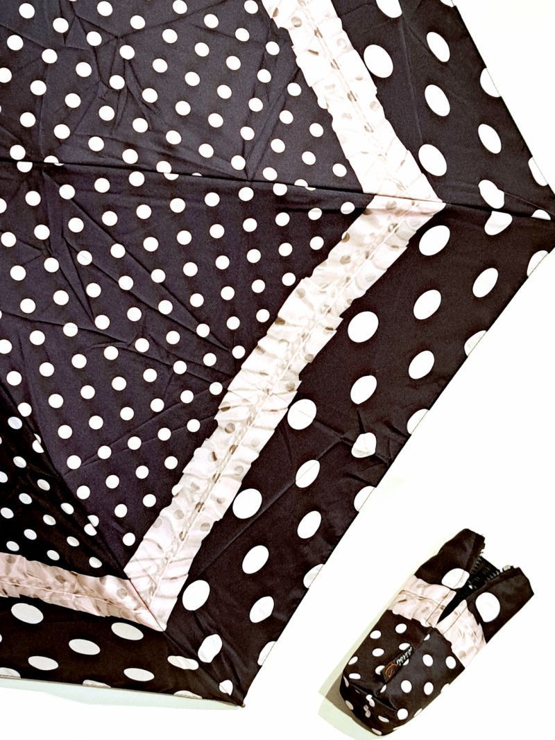  Parapluie micro pliant noir à motif pois frou frou rose open close 20cm Neyrat Français - Petit & solide