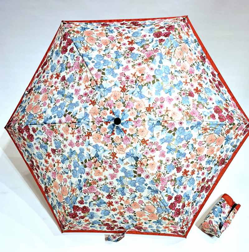  Parapluie micro pliant ivoire imprimé petites fleurs open close 20cm Neyrat Autun - Petit & solide
