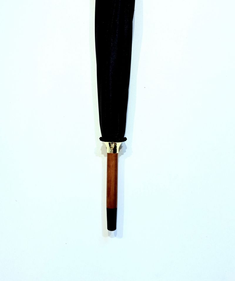 Parapluie long manuel uni noir sa poignée bois 10 branches Guy de Jean - grand et résistant