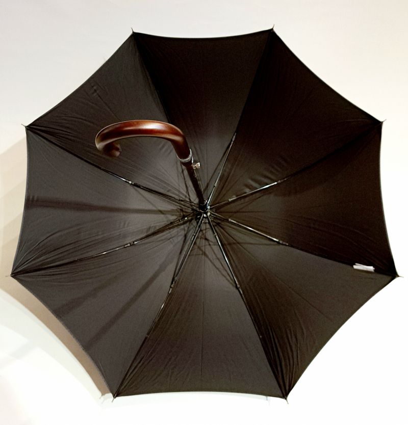 Parapluie élégant long automatique d'une pièce en bois foncé en noir français Tiercé - grand & résistant