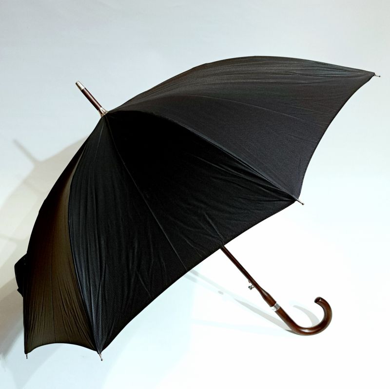 Parapluie élégant long automatique d'une pièce en bois foncé en noir français Tiercé - grand & résistant