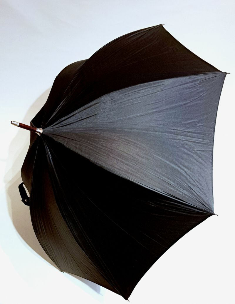 Parapluie élégant long automatique d'une pièce en bois foncé en noir français Tiercé - grand & résistant