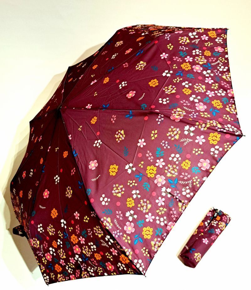  Parapluie pliant bordeaux à motif fleurs folk colorés open close Neyrat Autun - Qualité & solide