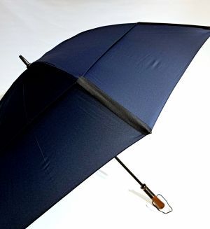 Parapluie XXL Jean Paul Gaultier long golf automatique bleu marine Double TOILE poignée bois - 130cm diam & résistant