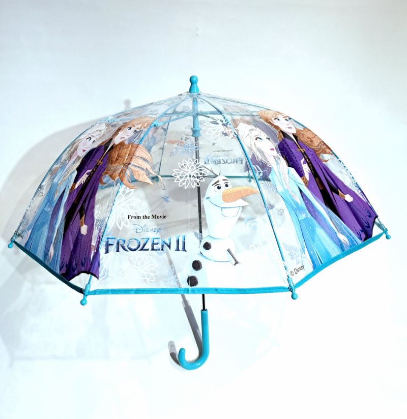 Parapluie enfant cloche transparent manuelle bleu ciel à motif la reine des neiges par Disney - 5 à 10ans solide & pas cher