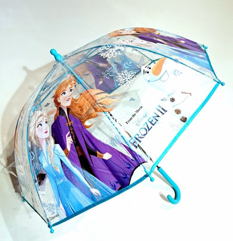 Parapluie enfant cloche transparent manuelle bleu ciel à motif la reine des neiges par Disney - 5 à 10ans solide & pas cher