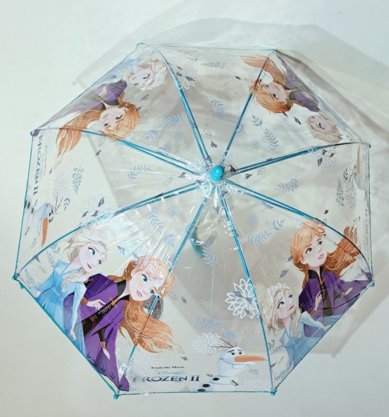 Parapluie enfant cloche transparent manuelle bleu ciel à motif la reine des neiges par Disney - 5 à 10ans solide & pas cher