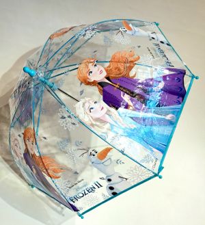 Parapluie enfant cloche transparent manuelle bleu ciel à motif la reine des neiges par Disney - 5 à 10ans solide & pas cher