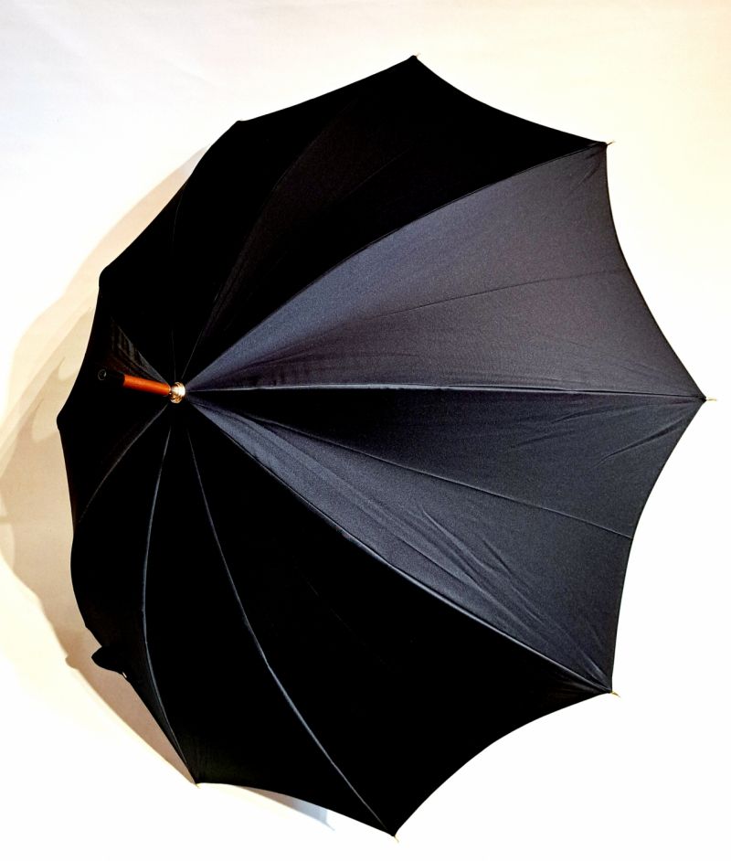 Parapluie élegant grand manuel uni noir poignée Jonc Malacca 10 branches Français - grand et résistant