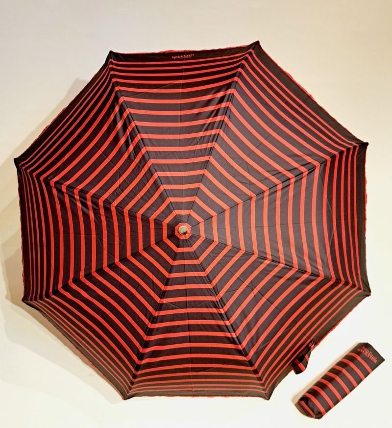 Parapluie français pliant mini ouvrant & fermant marinère noir & rouge - Léger & résistant