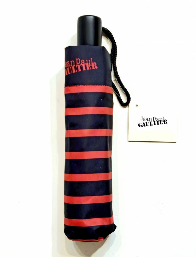 Parapluie français pliant mini ouvrant & fermant marinère noir & rouge - Léger & résistant