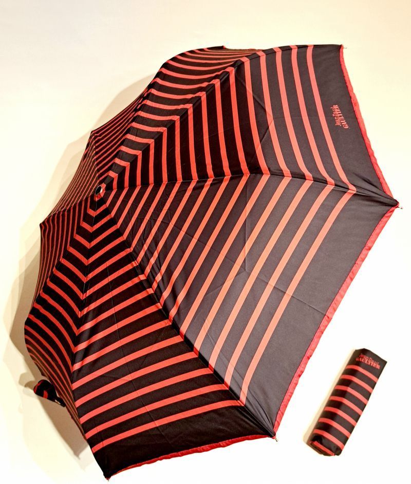 Parapluie français pliant mini ouvrant & fermant marinère noir & rouge - Léger & résistant
