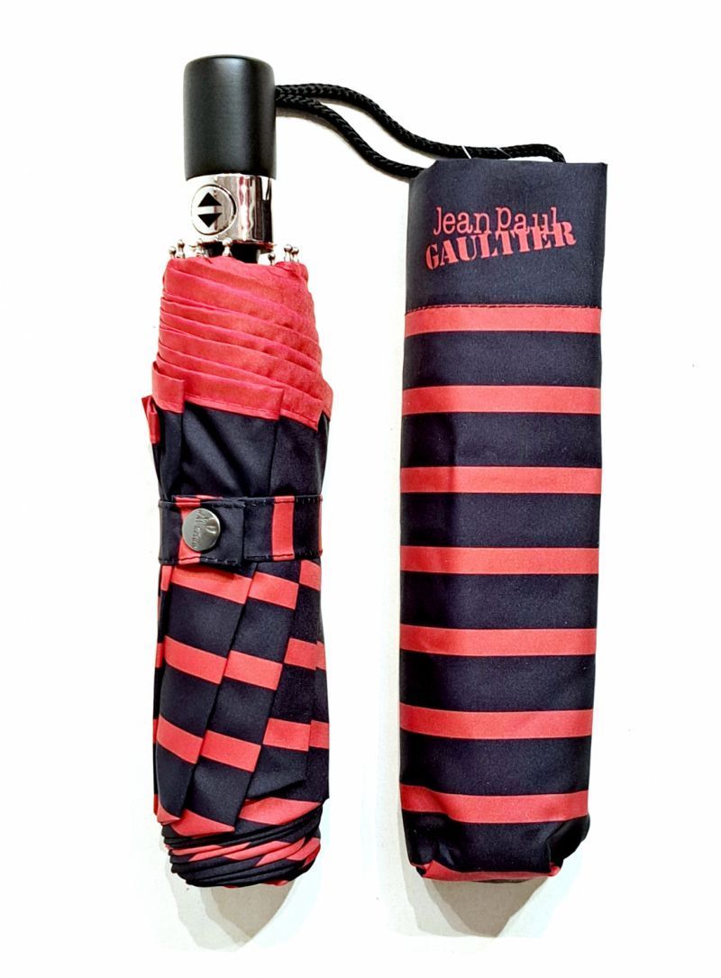 Parapluie français pliant mini ouvrant & fermant marinère noir & rouge - Léger & résistant