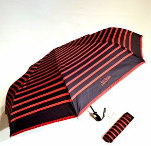 Parapluie français pliant mini ouvrant & fermant marinère noir & rouge - Léger & résistant
