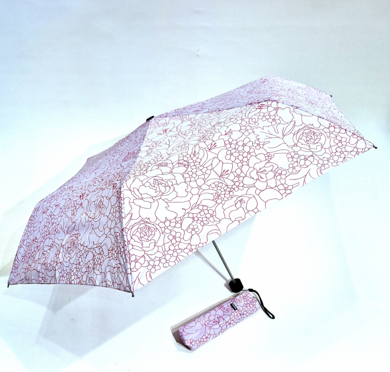 Parapluie Doppler PLUME mini Fiber Havanna imprimé fleurs rose - Ultra léger 100g & Pas cher