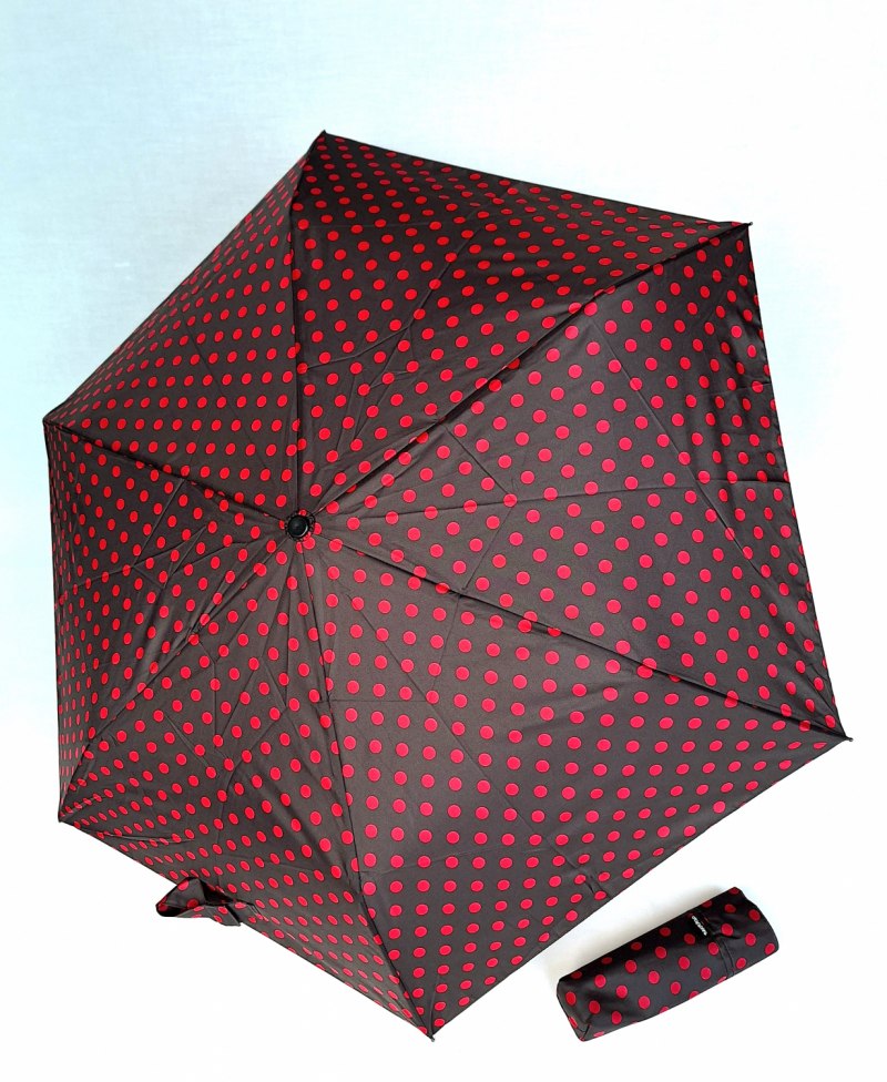 Parapluie Doppler PLUME mini Fiber Havanna noir imprimé à pois rose - Ultra léger 100g & Pas cher