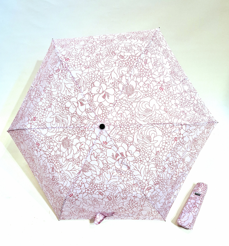Parapluie Doppler PLUME mini Fiber Havanna imprimé fleurs rose - Ultra léger 100g & Pas cher