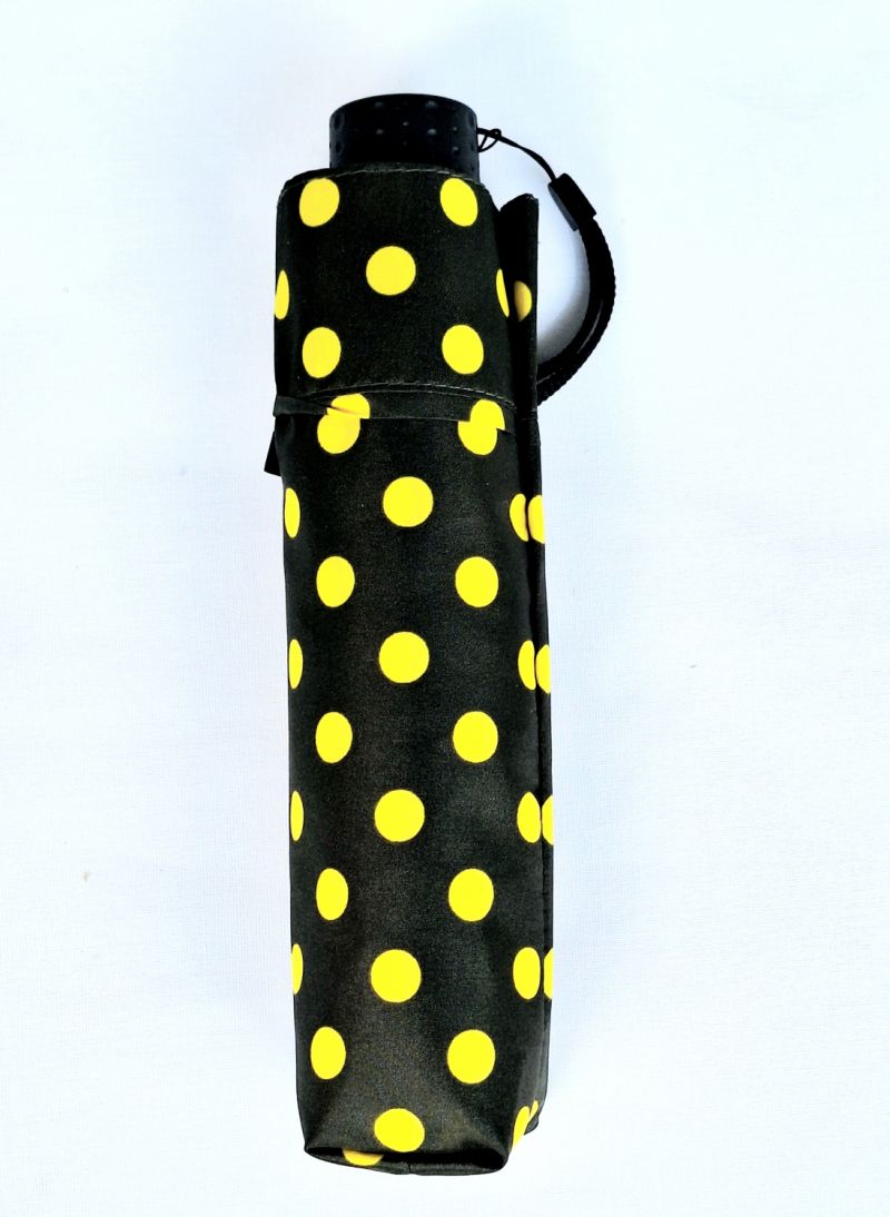 Parapluie Doppler PLUME mini Fiber Havanna kaki imprimé à pois jaune - Ultra léger & Pas cher