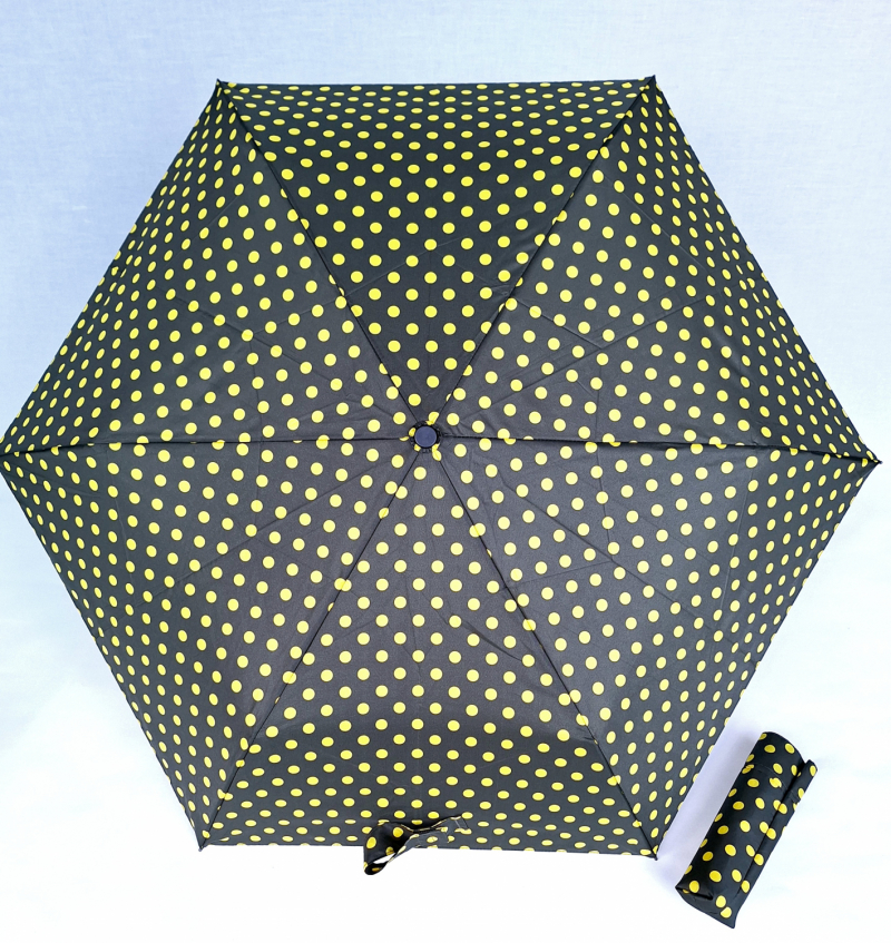 Parapluie Doppler PLUME mini Fiber Havanna kaki imprimé à pois jaune - Ultra léger & Pas cher