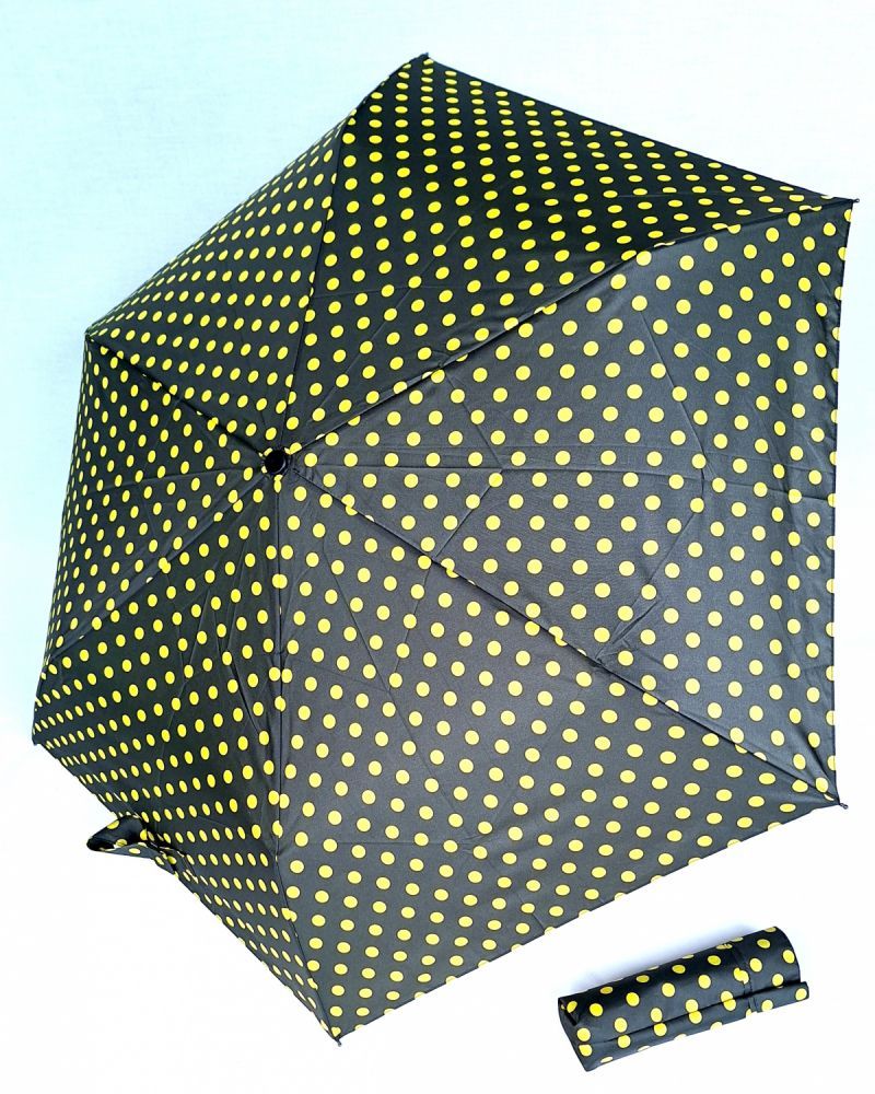 Parapluie Doppler PLUME mini Fiber Havanna kaki imprimé à pois jaune - Ultra léger & Pas cher