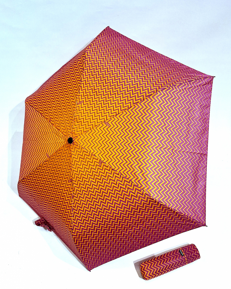 Parapluie Doppler PLUME manuel Fiber Havanna orange & rose imprimé de vagues 20 cm - Ultra léger 140 g & Pas cher