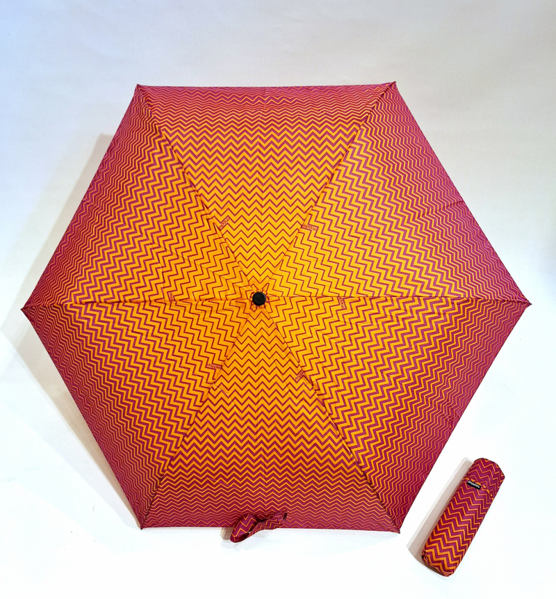 Parapluie Doppler PLUME manuel Fiber Havanna orange & rose imprimé de vagues 20 cm - Ultra léger 140 g & Pas cher