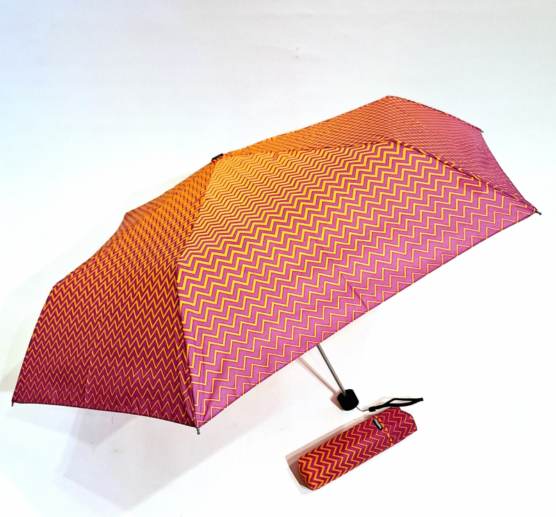 Parapluie Doppler PLUME manuel Fiber Havanna orange & rose imprimé de vagues 20 cm - Ultra léger 140 g & Pas cher