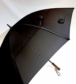 Parapluie Grand Jean Paul Gaultier golf automatique noir Double TOILE poignée bois droite - 130cm diam & résistant
