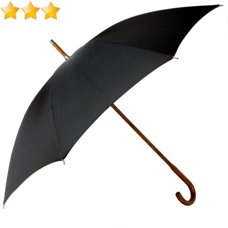 Parapluie canne long manuel en noir sur montage anglais avec 10 branches, français et résistant