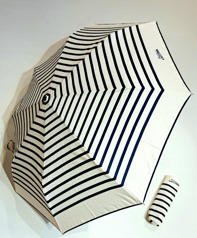 Parapluie français Jean Paul Gaultier pliant mini ouvrant & fermant marinère blanc & bleu - Léger & résistant