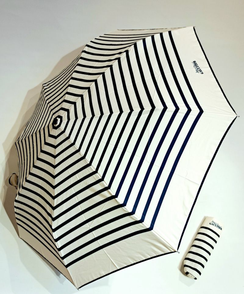 Parapluie français Jean Paul Gaultier pliant mini ouvrant & fermant marinère blanc & bleu - Léger & résistant