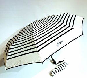 Parapluie français Jean Paul Gaultier pliant mini ouvrant & fermant marinère blanc & bleu - Léger & résistant
