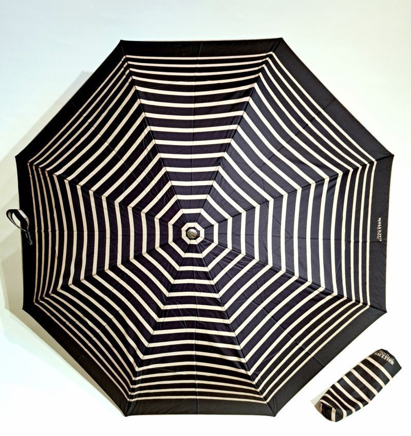 Parapluie français Jean Paul Gaultier pliant mini ouvrant & fermant marinère noir & beige - Léger & résistant