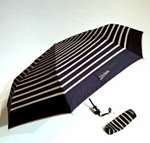 Parapluie français Jean Paul Gaultier pliant mini ouvrant & fermant marinère noir & beige - Léger & résistant