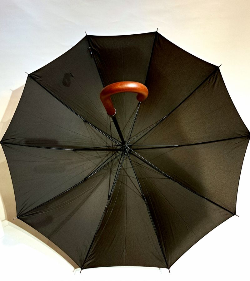 Parapluie grand manuel uni noir poignée bois foncé 10 branches Français - résistant & pas cher