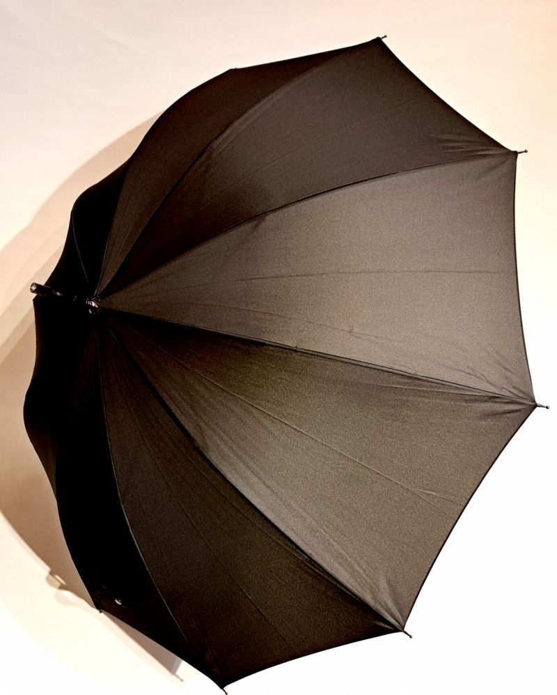 Parapluie grand manuel uni noir poignée bois foncé 10 branches Français - résistant & pas cher