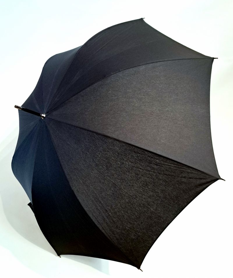 Parapluie élegant coton Anti uv uni noir automatique  bois foncé Français - grand et résistant