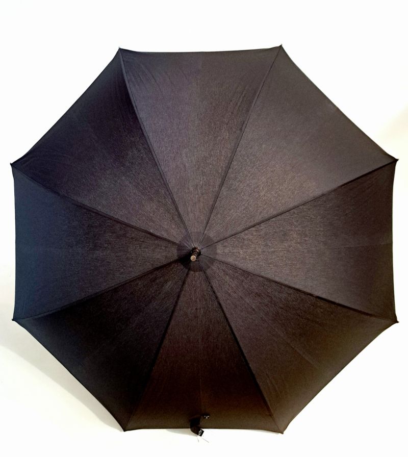 Parapluie élegant coton Anti uv uni noir automatique  bois foncé Français - grand et résistant