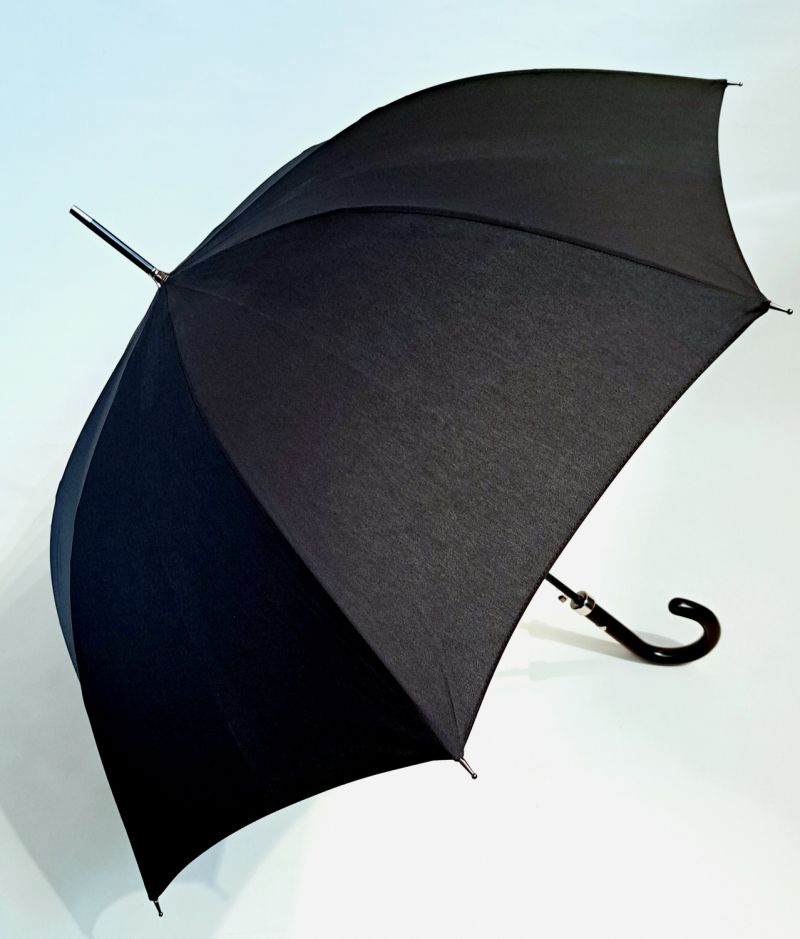 Parapluie élegant coton Anti uv uni noir automatique  bois foncé Français - grand et résistant