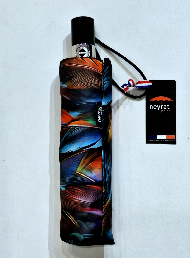 Parapluie mini pliant auto ouvrant fermant imprimé plumes colorées Neyrat Français - léger & résistant