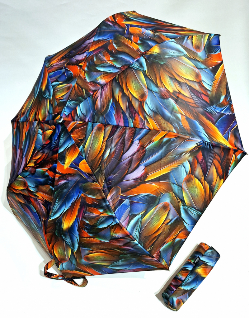 Parapluie mini pliant auto ouvrant fermant imprimé plumes colorées Neyrat Français - léger & résistant