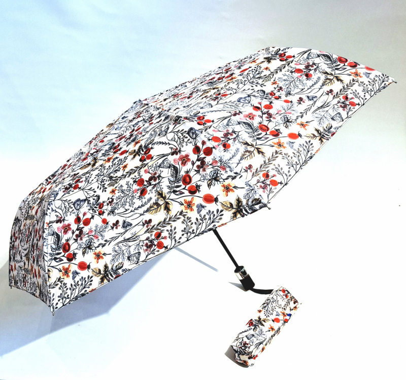 Parapluie mini pliant automatique blanc imprimé printanier Neyrat Autun - léger et résistant