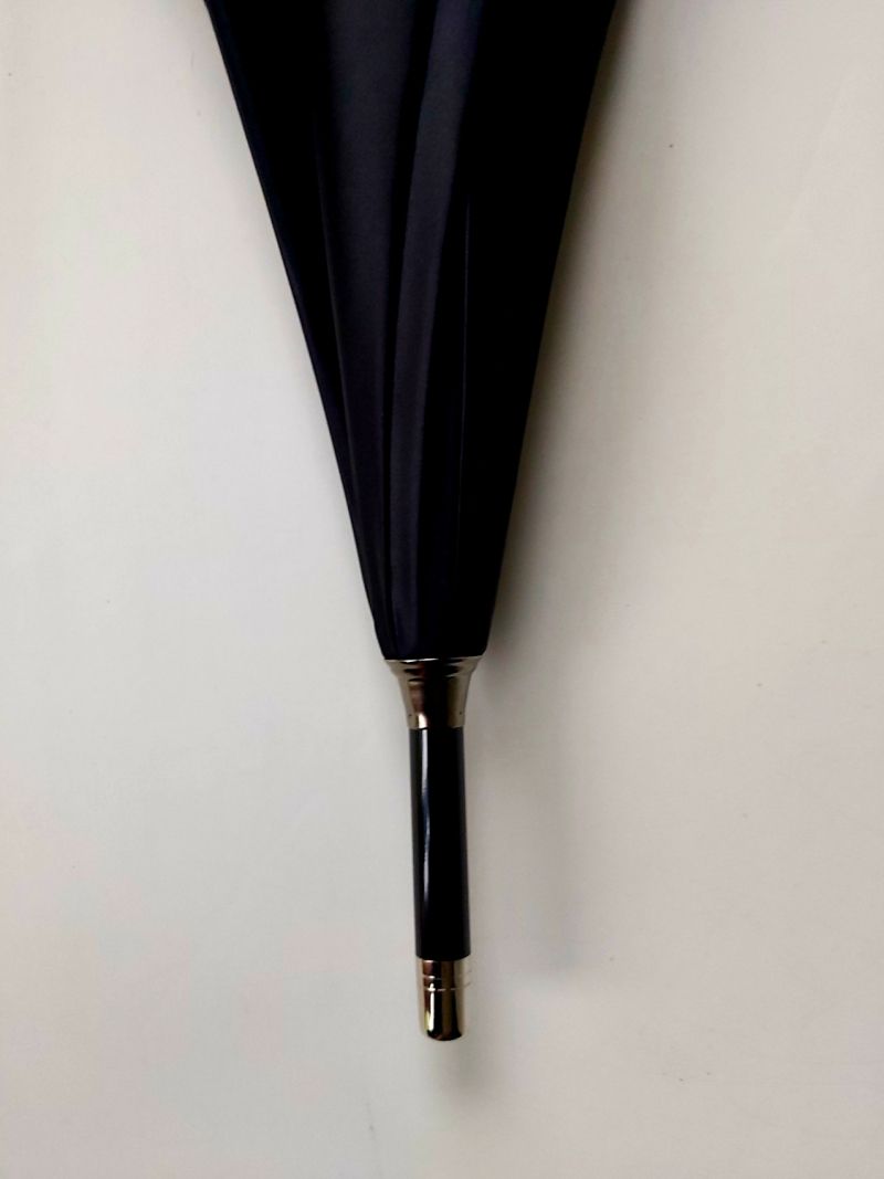 Parapluie long haut de gamme Piganiol uni noir tissu satin automatique pgn bois foncé - Elégant & résistant