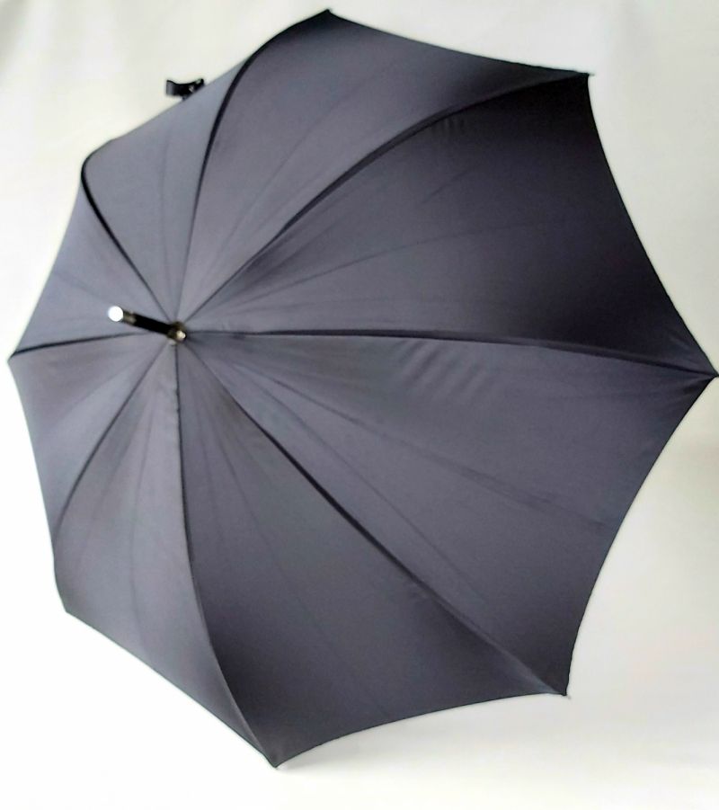 Parapluie long haut de gamme Piganiol uni noir tissu satin automatique pgn bois foncé - Elégant & résistant