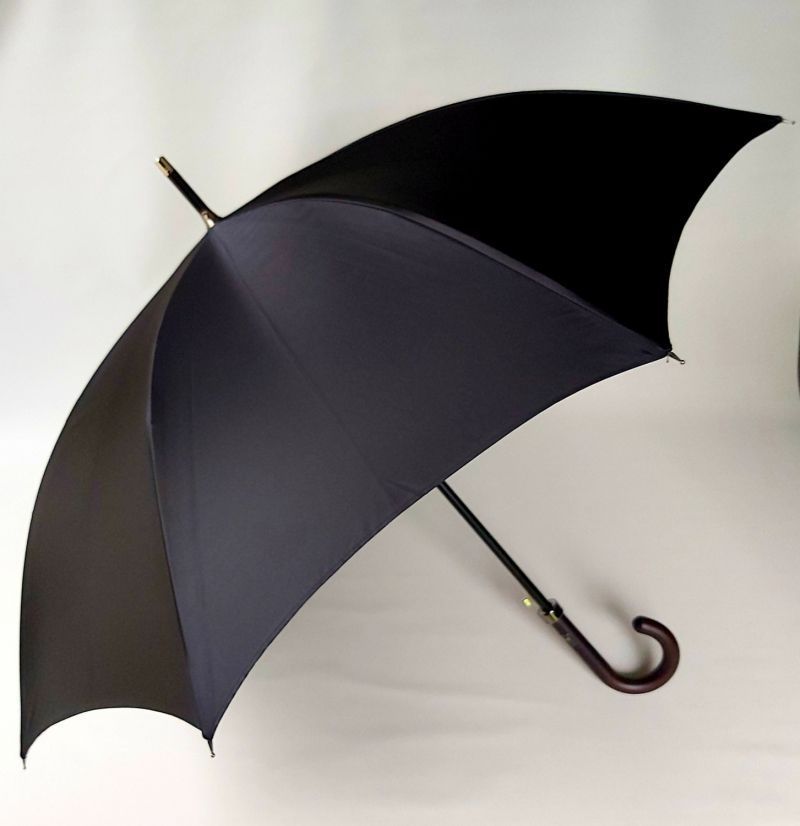 Parapluie long haut de gamme uni noir Piganiol automatique pgn bois, élégant et résistant