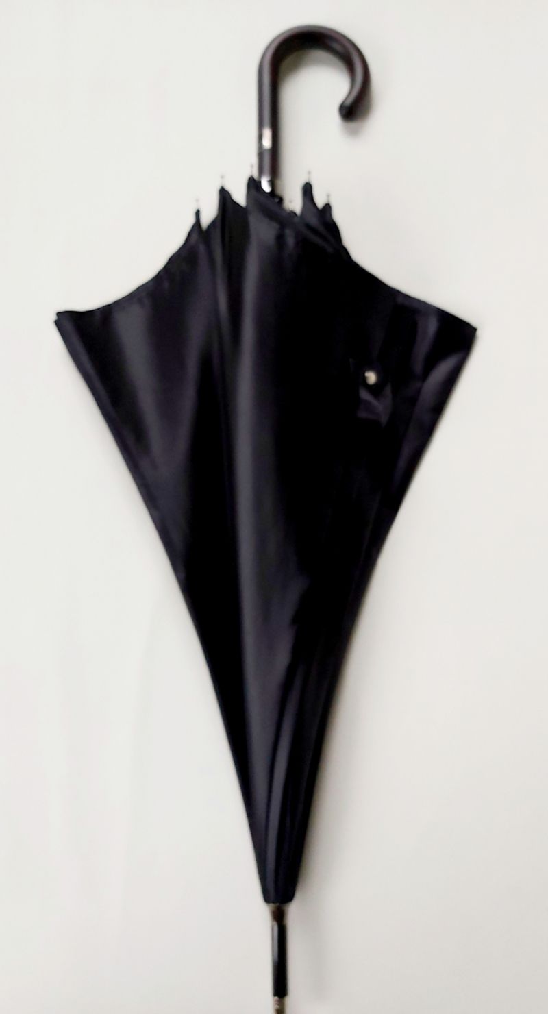 Parapluie long haut de gamme Piganiol uni noir tissu satin automatique pgn bois foncé - Elégant & résistant