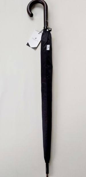 Parapluie long haut de gamme Piganiol uni noir tissu satin automatique pgn bois foncé - Elégant & résistant